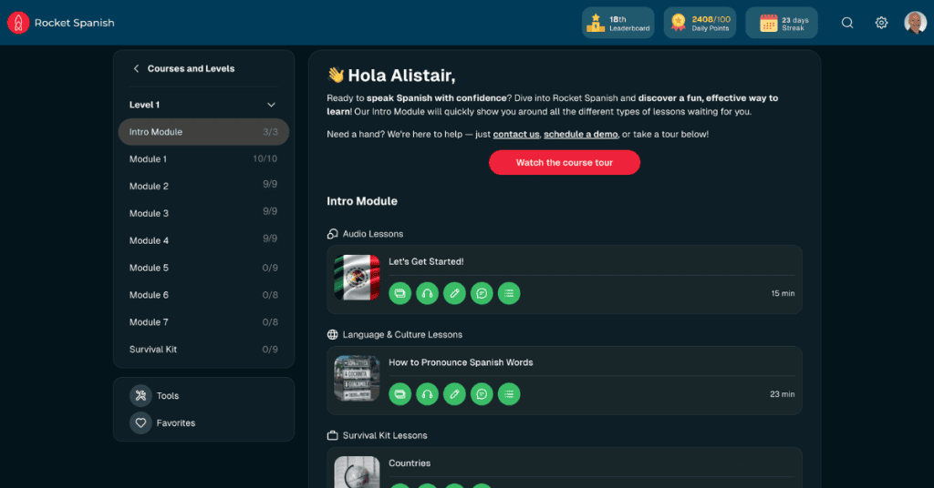Rocket Spanish Dashboard