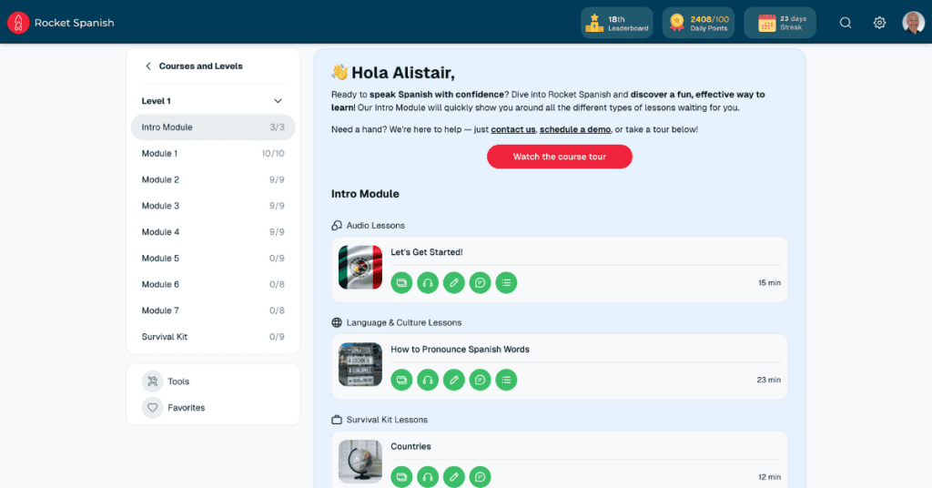 Rocket Spanish Dashboard
