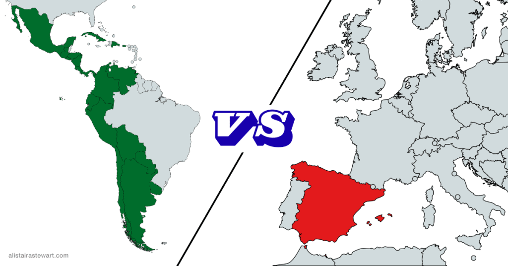Latin American Spanish vs Spain Spanish Map